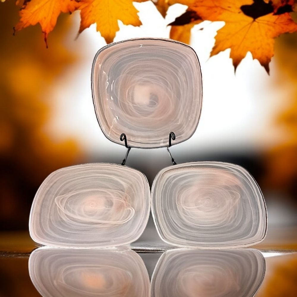 3 Pier‎ 1 Alabaster Glass Plate Side Salad Dessert Lunch Niveus Pink Beige Swirl